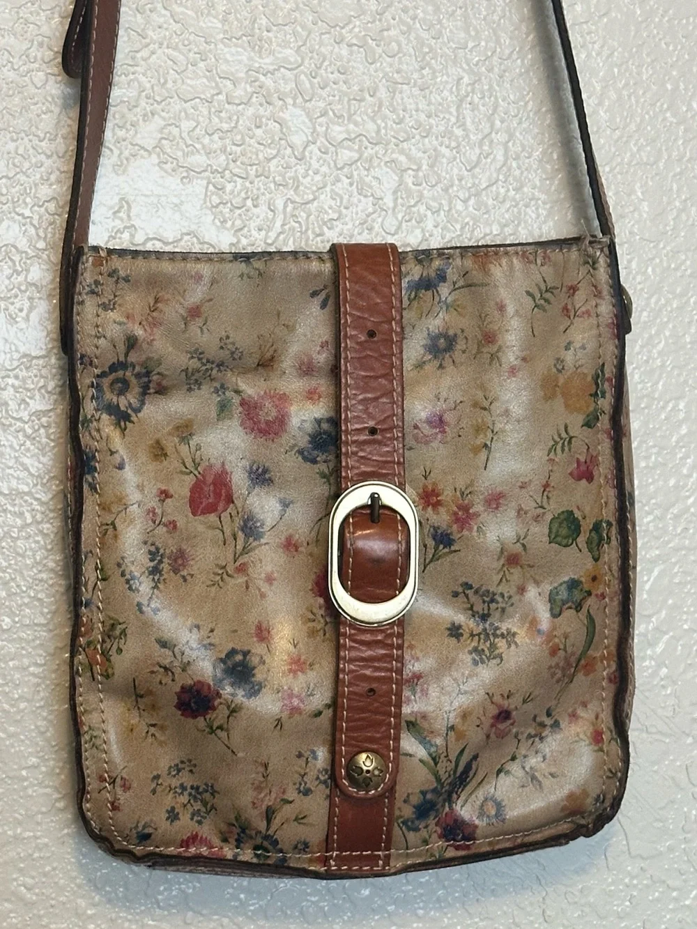Patricia Nash Floral Crossbody in Tan and Brown with Gold Accent